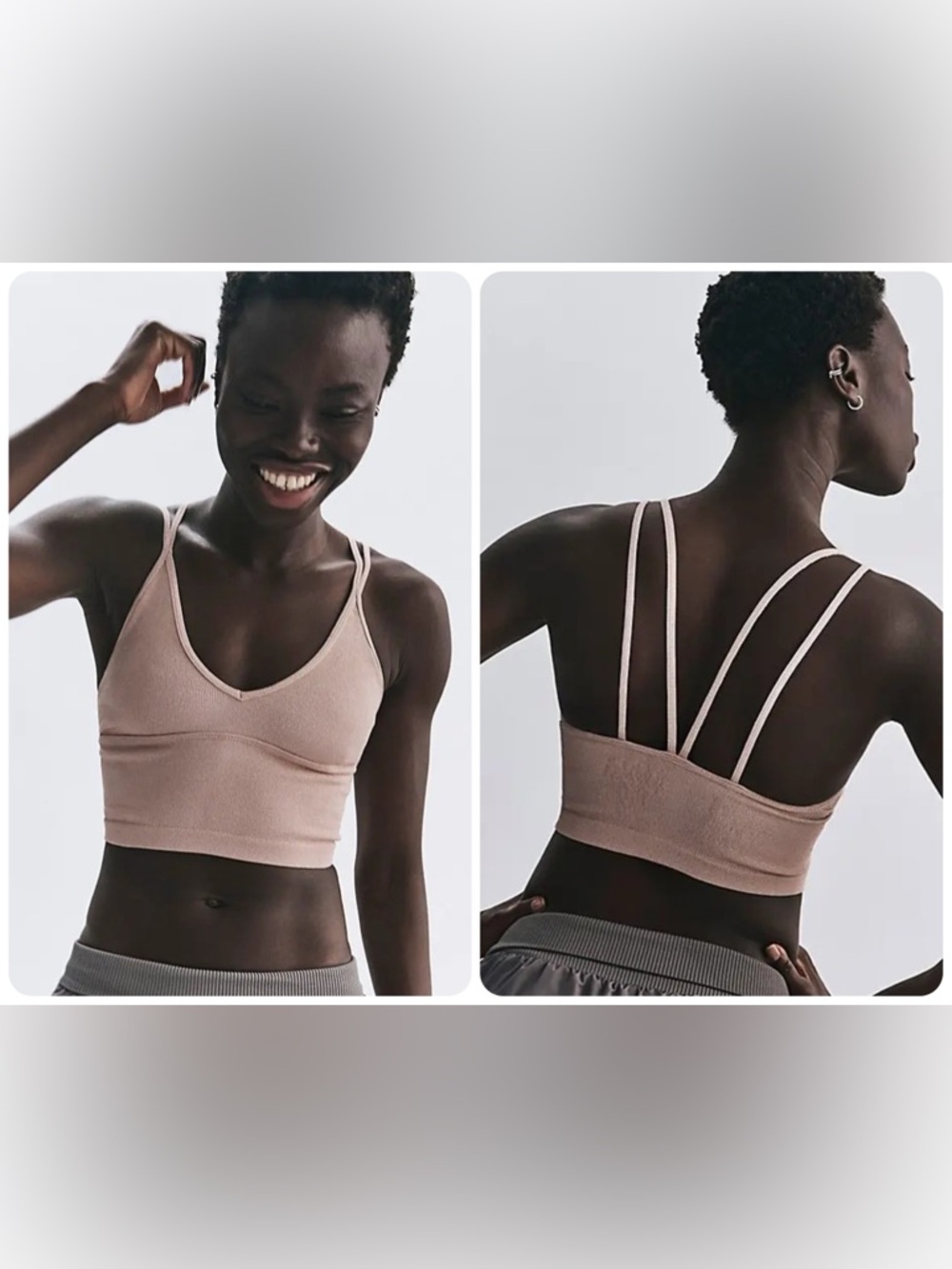 FP Movement by Free People Tighten Up Lurex V-Neck Tank - Petal Pink/Gold